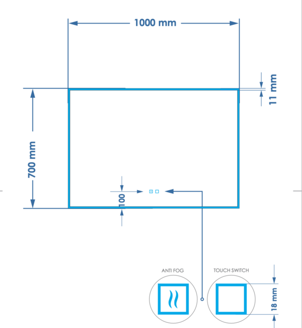Spiegel Gliss Style 100x70cm Indirecte LED Verlichting dimbaar en verwarming Spiegel Gliss Style 100x70cm Indirecte LED Verlichting dimbaar en verwarming