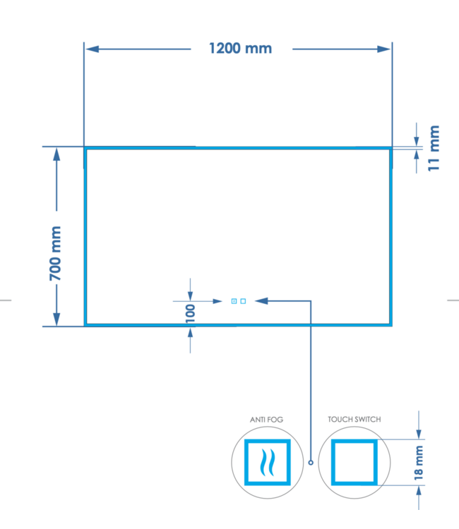 Spiegel Gliss Style 120x70cm Indirecte LED Verlichting dimbaar en verwarming