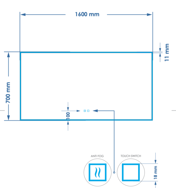 Spiegel Gliss Style 160x70cm Indirecte LED Verlichting dimbaar en verwarming Spiegel Gliss Style 160x70cm Indirecte LED Verlichting dimbaar en verwarming