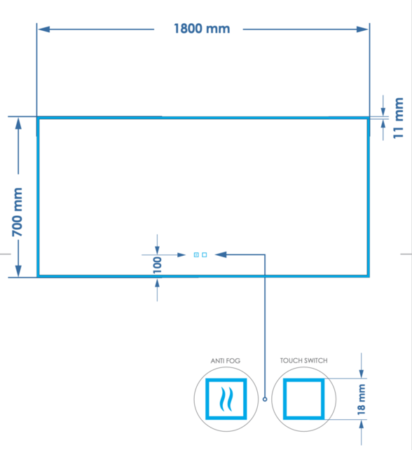 Spiegel Gliss Style 180x70cm Indirecte LED Verlichting dimbaar en verwarming Spiegel Gliss Style 180x70cm Indirecte LED Verlichting dimbaar en verwarming