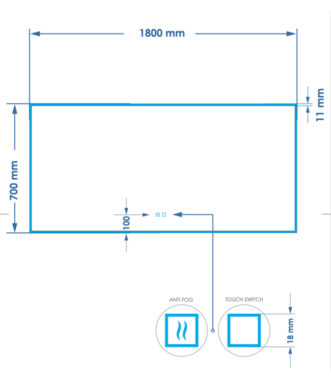 Spiegel Gliss Style 180x70cm Indirecte LED Verlichting dimbaar en verwarming