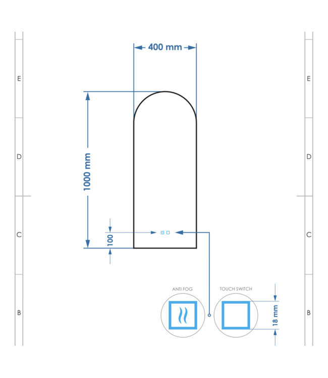 Spiegel Gliss Gaya Boog 40x100cm Indirecte LED Verlichting dimbaar en verwarming