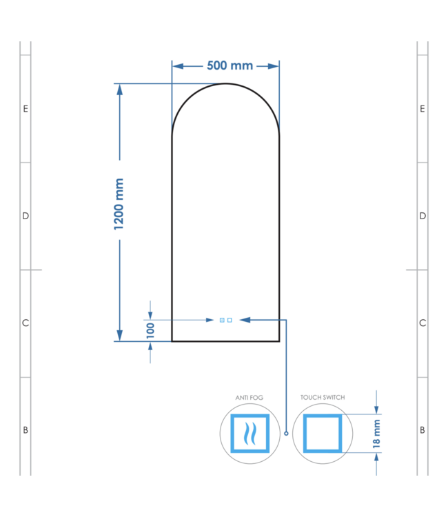 GLISS DESIGN Spiegel Gliss Gaya Boog 50x120cm Indirecte LED Verlichting dimbaar en verwarming