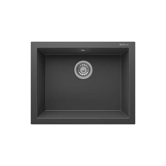 Spoelbak keuken Graniet Zwart RealStone Troya 52x47cm Inclusief Aansluitstukken