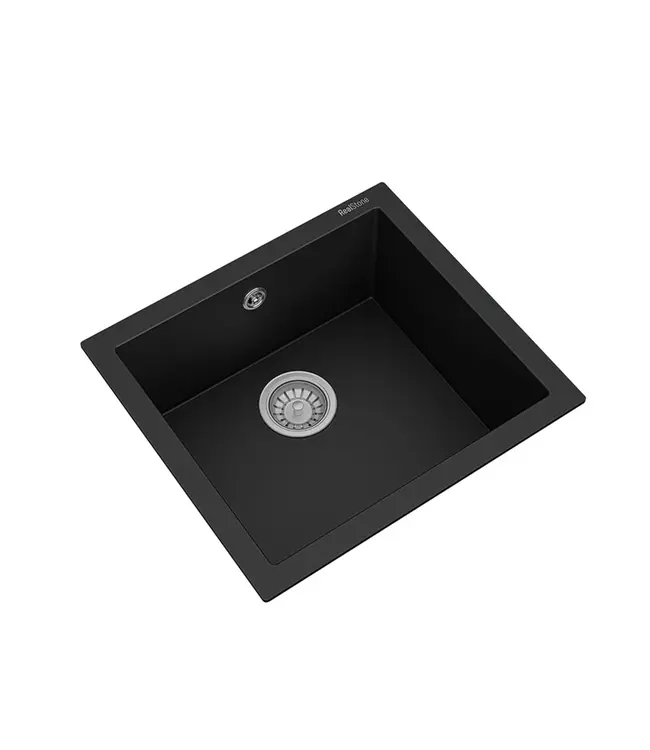 Spoelbak keuken Graniet Zwart RealStone Troya 52x47cm Inclusief Aansluitstukken