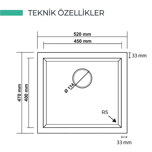 Spoelbak keuken Graniet Antraciet RealStone Troya 52x47cm Inclusief Aansluitstukken