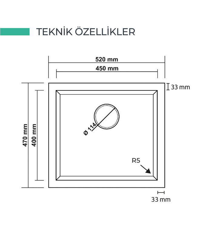 Spoelbak keuken Graniet Antraciet RealStone Troya 52x47cm Inclusief Aansluitstukken