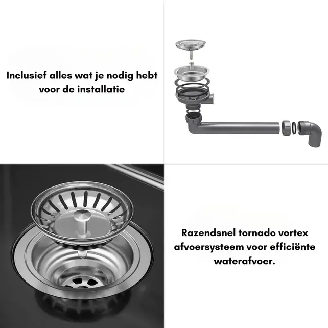 Spoelbak keuken Graniet Antraciet RealStone Troya 52x47cm Inclusief Aansluitstukken