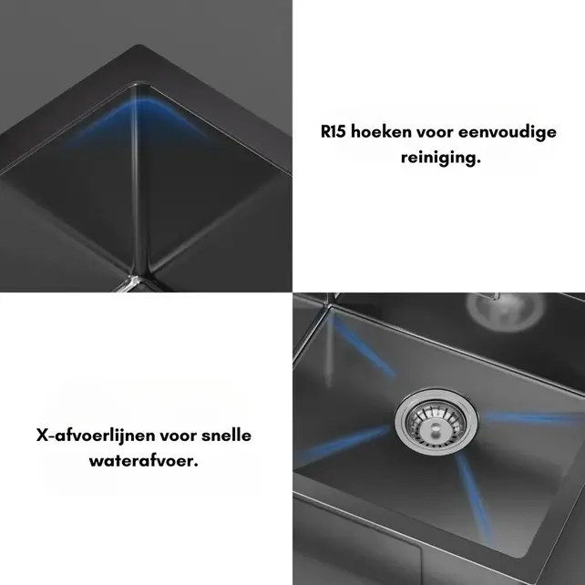 Spoelbak keuken Graniet Antraciet RealStone Troya 52x47cm Inclusief Aansluitstukken