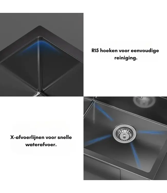 Spoelbak keuken Graniet Antraciet RealStone Troya 52x47cm Inclusief Aansluitstukken