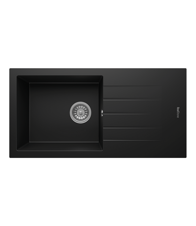 Spoelbak keuken Graniet Antraciet RealStone Troya 86x50cm Inclusief Aansluitstukken