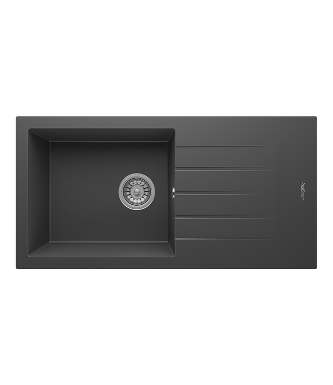 Spoelbak keuken Graniet Zwart RealStone Troya 86x50cm Inclusief Aansluitstukken