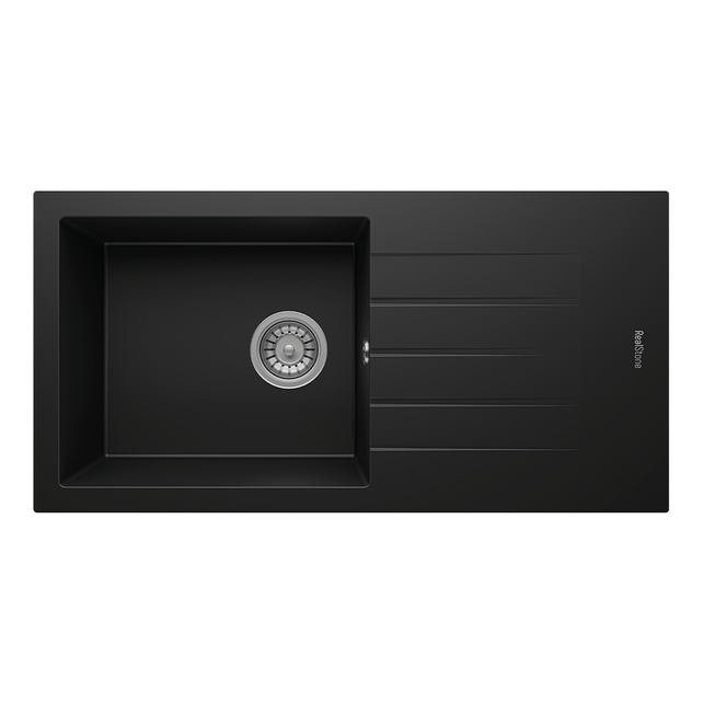Spoelbak keuken Graniet Zwart RealStone Troya 86x50cm Inclusief Aansluitstukken