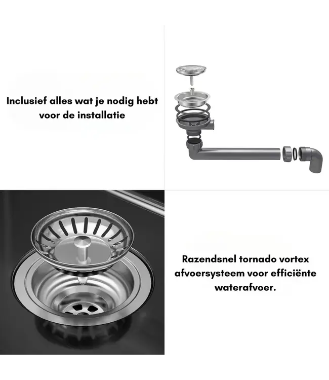 Spoelbak keuken Graniet Zwart RealStone Troya 100x50cm Inclusief Aansluitstukken