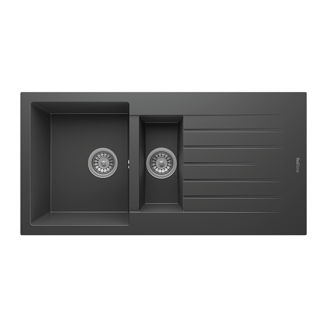 Spoelbak keuken Graniet Zwart RealStone Troya 100x50cm Inclusief Aansluitstukken Spoelbak keuken Graniet Zwart RealStone Troya 100x50cm Inclusief Aansluitstukken