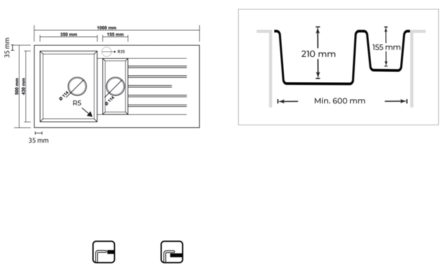Spoelbak keuken Graniet Antraciet RealStone Troya 100x50cm Inclusief Aansluitstukken Spoelbak keuken Graniet Antraciet RealStone Troya 100x50cm Inclusief Aansluitstukken
