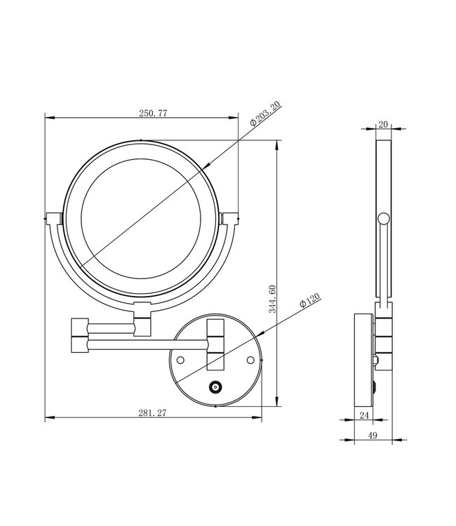 Make Up Spiegel Mat Zwart Wandmontage Kantelbaar - 38.4140