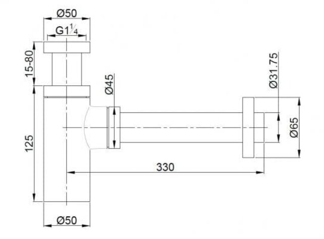 Sifon Wastafel Wiesbaden Unimatch Geborsteld Messing 5/4" x 32 mm - 33.2425