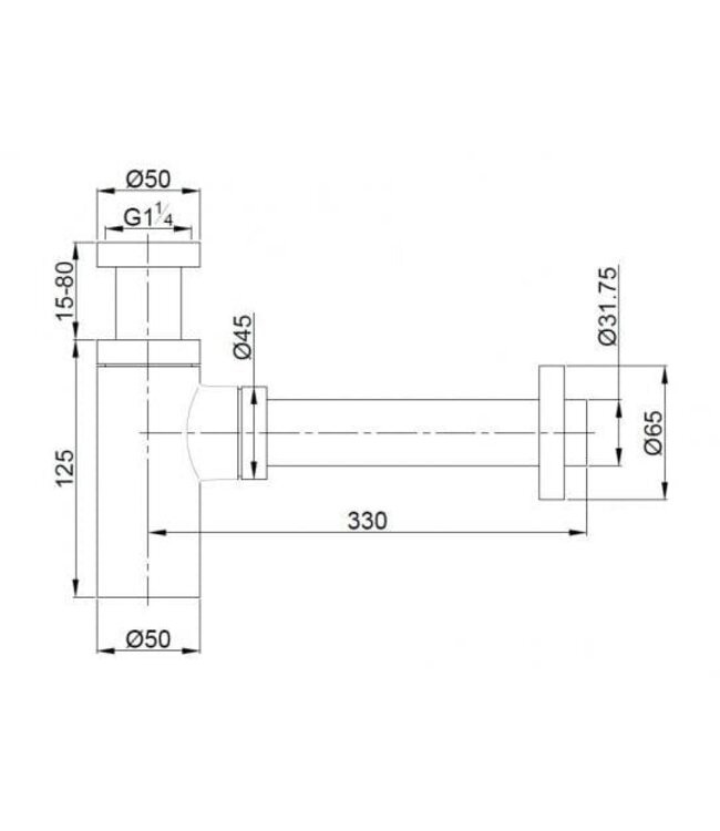 Sifon Wastafel Wiesbaden Unimatch Geborsteld Messing 5/4" x 32 mm - 33.2425