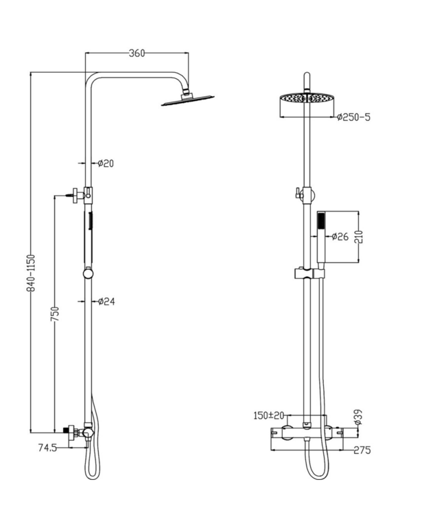 Opbouw Regendouche Xellanz Sen ECO Gunmetal thermostatische regendoucheset – 29.3849
