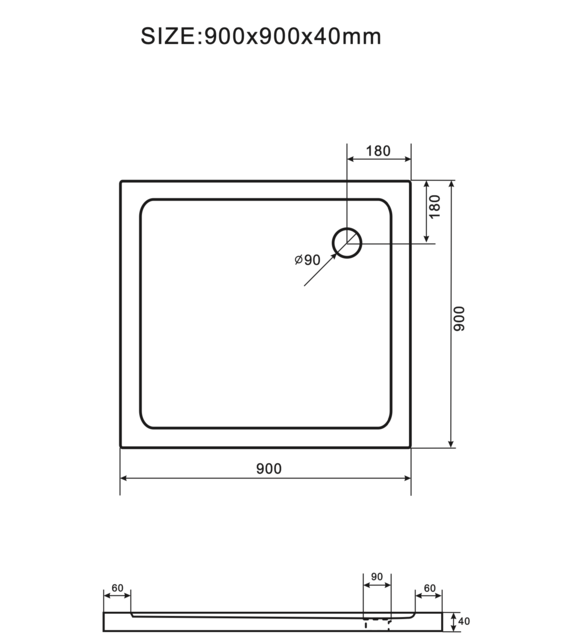 Douchebak Glossy 90x90x4cm Acryl Wit Creavit Aloni Laag Douchebak