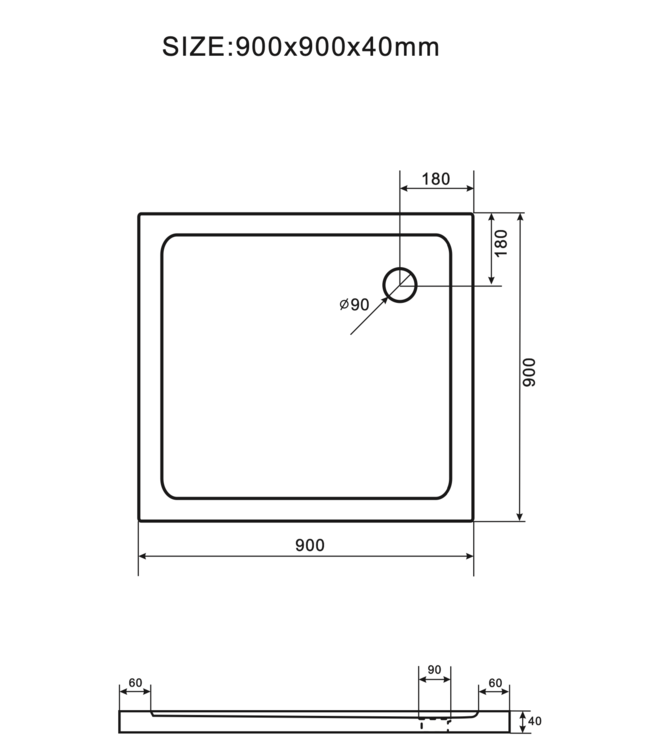 CREAVIT Douchebak Glossy 90x90x4cm Acryl Wit Creavit Aloni Laag Douchebak