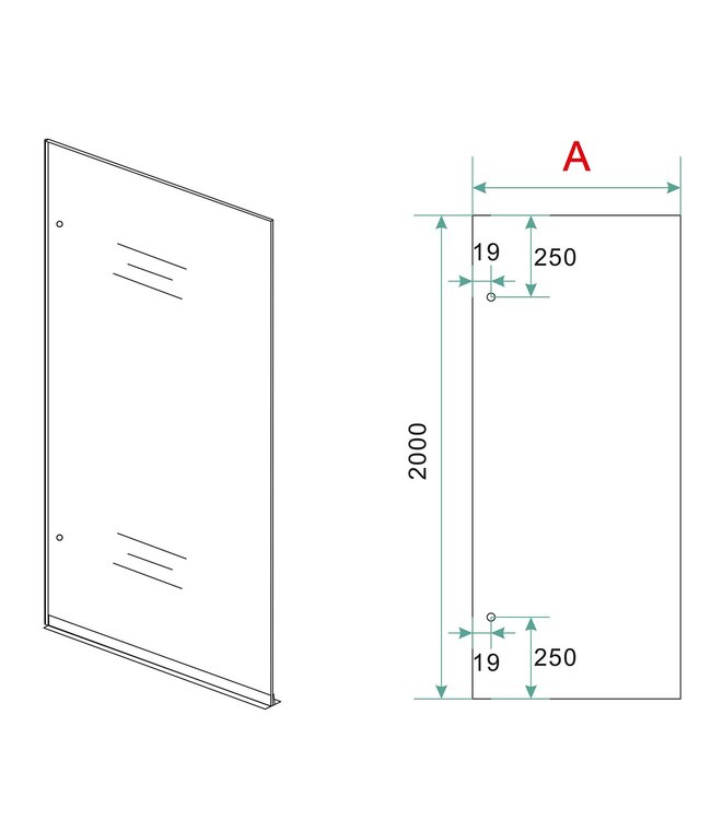 Douchewand 120cm Wiesbaden Less⎢Mat Zwart⎢8mm Spiegel naar Rookglas - 20.3180