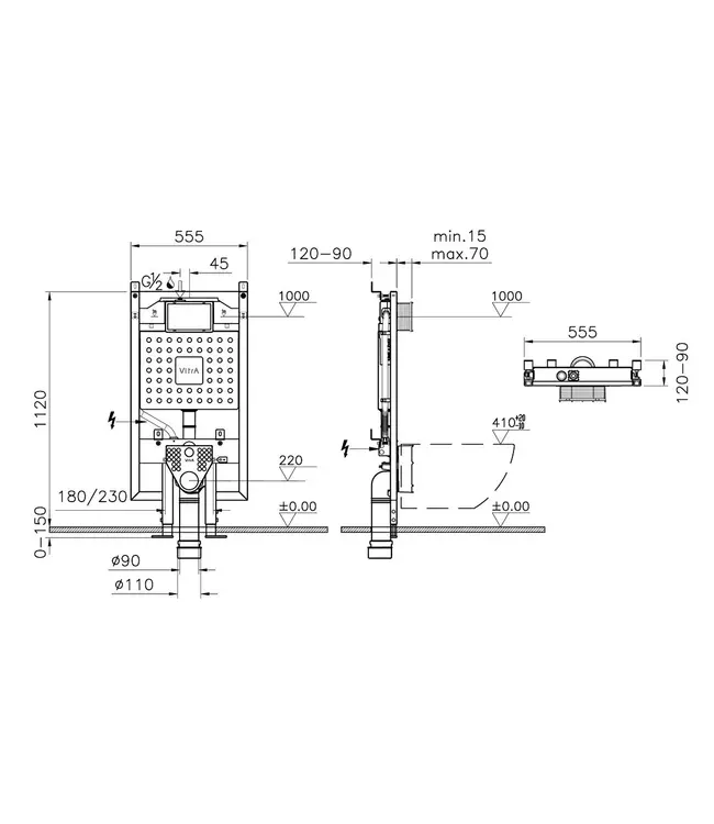 Inbouwreservoir Toilet Vitra V8-Fix Prime 8cm - 3/6L