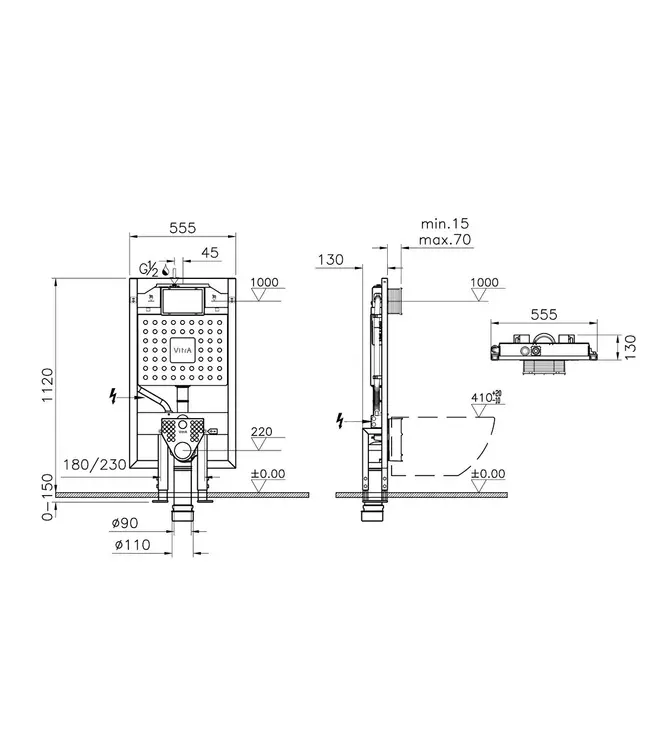 Inbouwreservoir Toilet Vitra V-Fix Prime 8cm - 3/6L