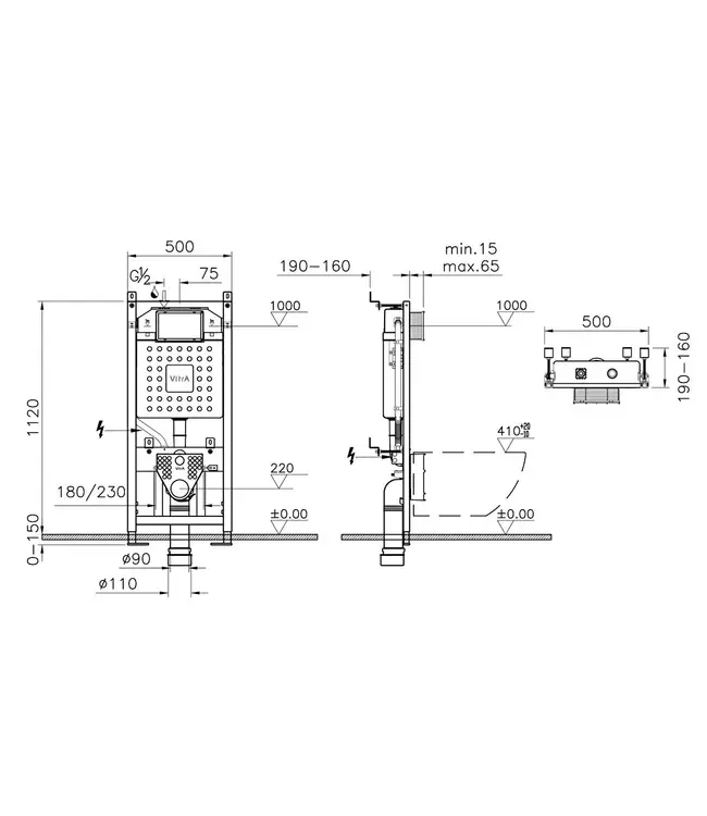 Inbouwreservoir Toilet Vitra V-Fix Core 12cm - 3/6L