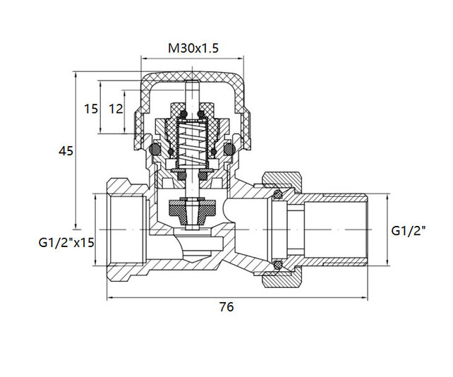 Radiatorkraan Mat Zwart Recht Thermostatische radiatorventiel 1/2''x15mm
