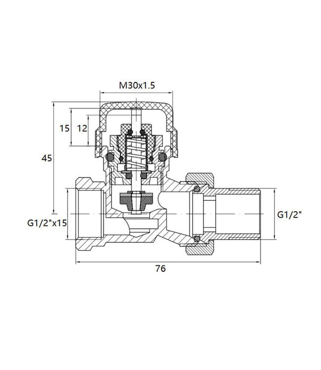Radiatorkraan Mat Zwart Recht Thermostatische radiatorventiel 1/2''x15mm