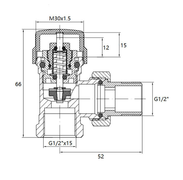 Radiatorkraan Wit Haaks Thermostatische radiatorventiel 1/2''x15mm