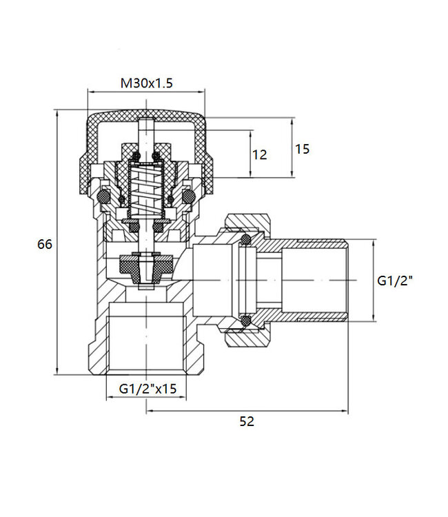Radiatorkraan Wit Haaks Thermostatische radiatorventiel 1/2''x15mm