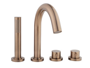 Inbouw badkraan Geborsteld Brons Koper Caral 4-Gats badrandkraan met thermostaat afbouwset - 29.6989