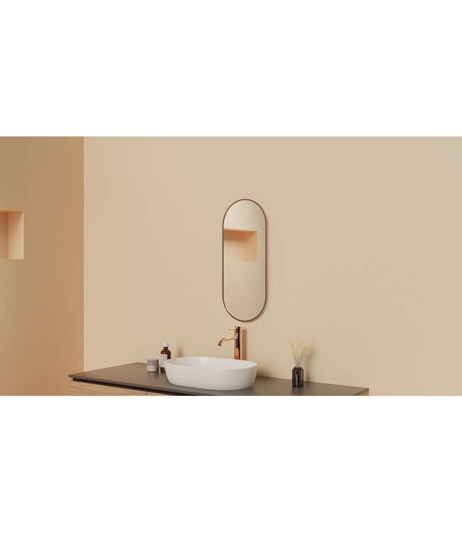 Spiegel Ovaal Renk met lijst geborsteld brons koper 30 x 70 cm - 38.3721