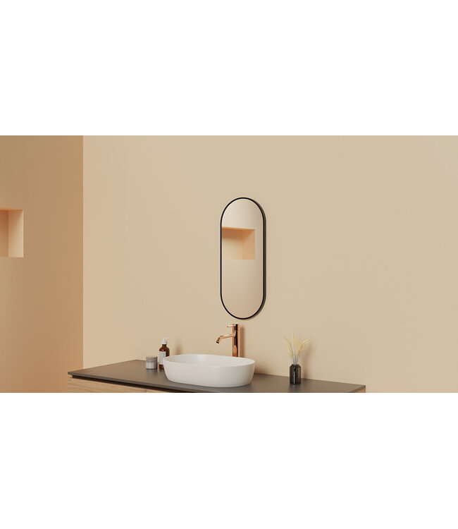 Spiegel Ovaal Renk met lijst Mat Zwart 30 x 70 cm - 38.3719