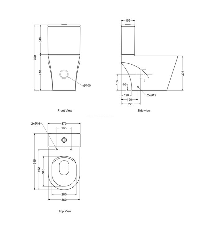 Staand toilet LUCIUS met geintegreerde bidetkraan - Randloos - OA&PK