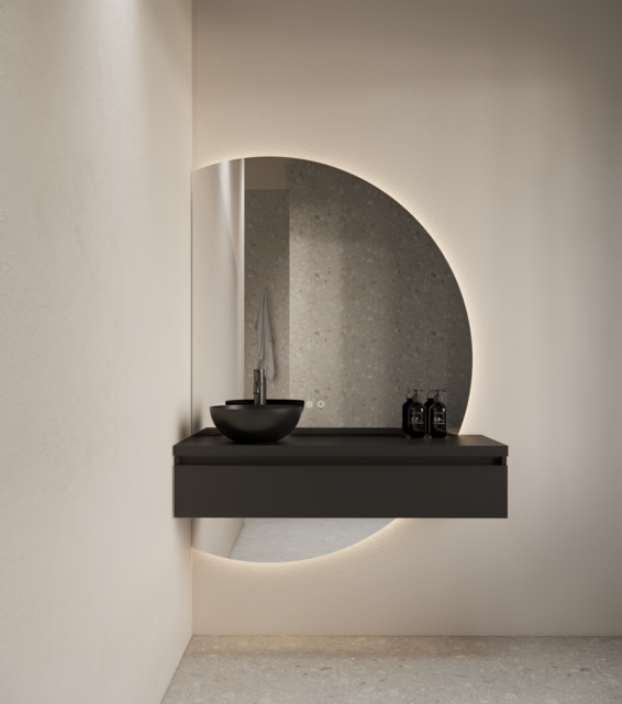 Badkamerspiegel Calypso Halve Maan Links 120 cm met Dimbaar LED verlichting en verwarming