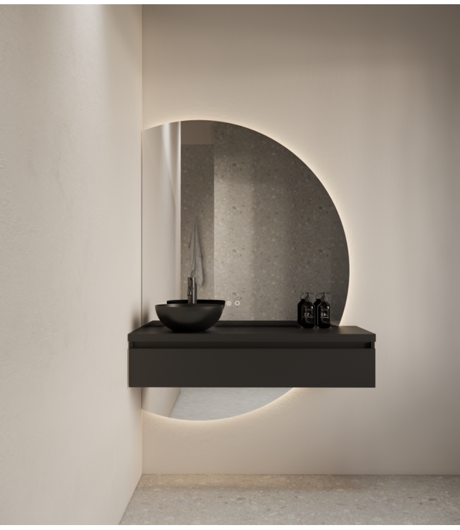 GLISS DESIGN Badkamerspiegel Calypso Halve Maan Links 120 cm met Dimbaar LED verlichting en verwarming