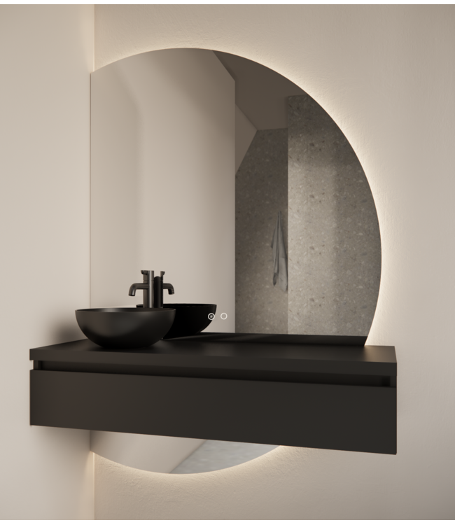 Badkamerspiegel Calypso Halve Maan Links 120 cm met Dimbaar LED verlichting en verwarming