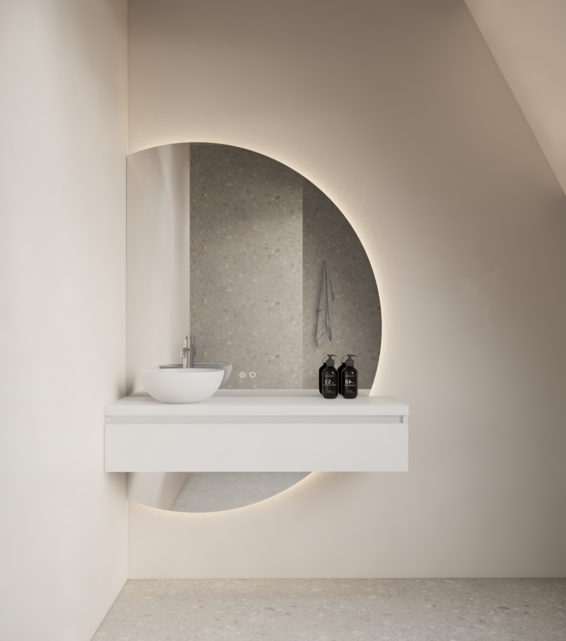 Badkamerspiegel Calypso Halve Maan Links 120 cm met Dimbaar LED verlichting en verwarming