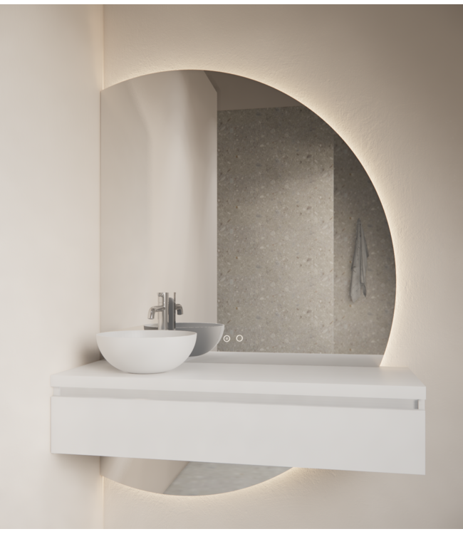 Badkamerspiegel Calypso Halve Maan Rechts 120 cm met Dimbaar LED verlichting en verwarming