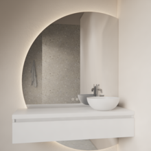 Badkamerspiegel Calypso Halve Maan Rechts 120 cm met Dimbaar LED verlichting en verwarming