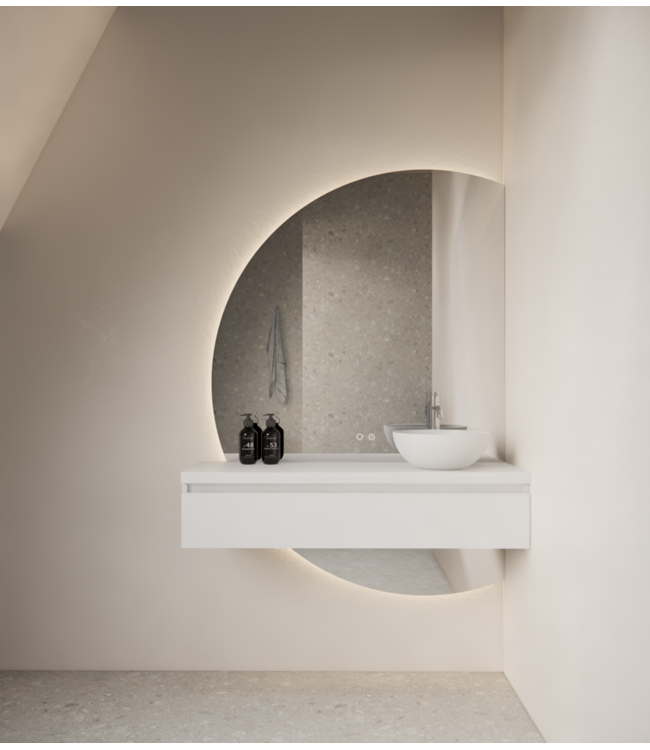 GLISS DESIGN Badkamerspiegel Calypso Halve Maan Rechts 120 cm met Dimbaar LED verlichting en verwarming