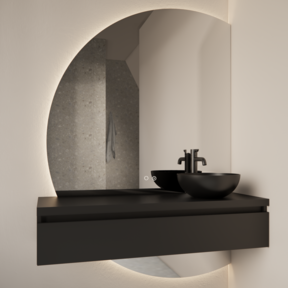 Badkamerspiegel Calypso Halve Maan Rechts 140 cm met Dimbaar LED verlichting en verwarming