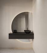 Badkamerspiegel Calypso Halve Maan Rechts 140 cm met Dimbaar LED verlichting en verwarming Badkamerspiegel Calypso Halve Maan Rechts 140 cm met Dimbaar LED verlichting en verwarming