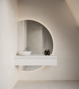 Badkamerspiegel Calypso Halve Maan Links 140 cm met Dimbaar LED verlichting en verwarming