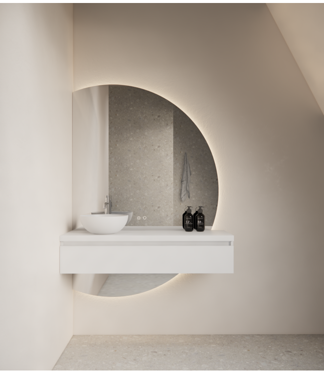 Badkamerspiegel Calypso Halve Maan Links 140 cm met Dimbaar LED verlichting en verwarming