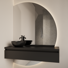 Badkamerspiegel Calypso Halve Maan Links 140 cm met Dimbaar LED verlichting en verwarming